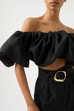 Riviera Off Shoulder Tube Silk Top -Aje 21RE1224 BLK 4