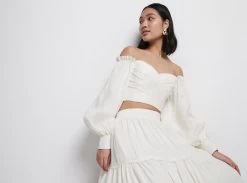 Reverb Off Shoulder Cropped Top -Aje 22AW1688 IVORY Reverb Off Shoulder Cropped Top Landscape