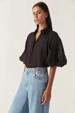 Palms Puff Sleeve Shirt 10 Palms Puff Sleeve Shirt -Aje 22CO1183 BLK 5