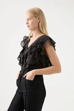 Michelle Ruffle Blouse -Aje 22RE1947 BLK 4