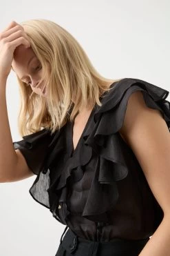 Michelle Ruffle Blouse -Aje 22RE1947 BLK 5