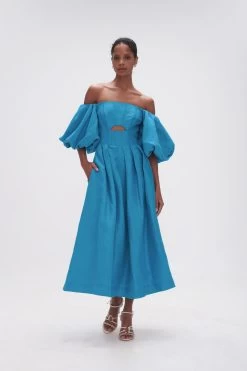 Eugenie Off Shoulder Midi Dress -Aje 22SS5411 AZR BLU 3 4302710a 9f2d 4e5a 981b 9435227a86b8