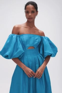 Eugenie Off Shoulder Midi Dress -Aje 22SS5411 AZR BLU 4 a27a42bc fe29 4c4e 960e 572465f421f0