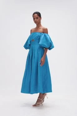 Eugenie Off Shoulder Midi Dress -Aje 22SS5411 AZR BLU 5 b9de92d2 6554 4576 a7a6 080c37bfa22d