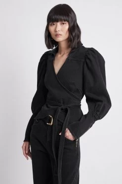 Dione Denim Wrap Top 11 Dione Denim Wrap Top -Aje 22SU1441 DioneDenimWrapTop BLACK 1