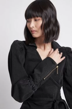 Dione Denim Wrap Top 12 Dione Denim Wrap Top -Aje 22SU1441 DioneDenimWrapTop BLACK 3 detailshot