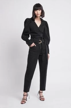 Dione Denim Wrap Top 14 Dione Denim Wrap Top -Aje 22SU1441 DioneDenimWrapTop BLACK 5 fullshot