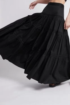 Recurrence Tiered Maxi Skirt -Aje 22SU4173 RecurrenceTieredMaxiSkirt BLACK 4 detailshot