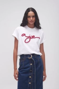 Raymonde Ruched Logo Tee -Aje 23AW1188 WHT HPNK 1