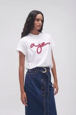Raymonde Ruched Logo Tee -Aje 23AW1188 WHT HPNK 5