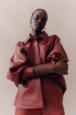 River Vegan Leather Shirt -Aje 23AW1239 MHGNY RED 1 55cf82f7 32b5 458f 8723 9c51648ad0c2