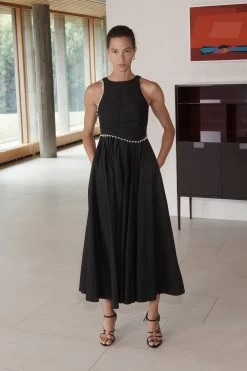 Florence Pearl Trim Midi Dress -Aje 23AW5151 BLK 1 4da8ebf0 6747 4a5b 8bbf b5521d6e625b