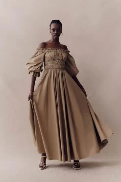 Wattle Off Shoulder Midi Dress -Aje 23AW5156 TPE GRY 7