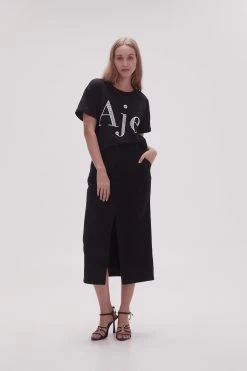 Flossie Embellished Logo Tee -Aje 23SS1274 BLK WHT 3