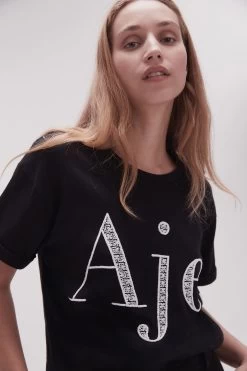 Flossie Embellished Logo Tee -Aje 23SS1274 BLK WHT 4