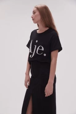 Flossie Embellished Logo Tee -Aje 23SS1274 BLK WHT 5
