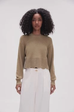 Cordelia Scallop Hem Jumper -Aje 23SS1280 DES KHAKI 3