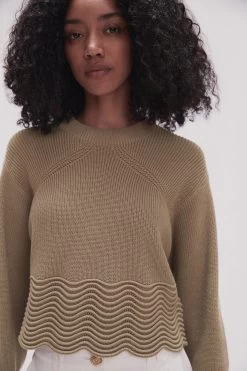 Cordelia Scallop Hem Jumper -Aje 23SS1280 DES KHAKI 4