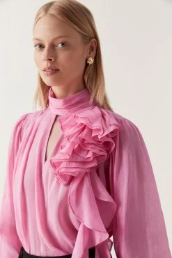 Aura Frilled Tie Blouse -Aje 23SS1309 CERIS PNK 4