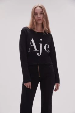 Remi Long Sleeve Logo Tee -Aje 23SS1340 BLK WHT LG 3