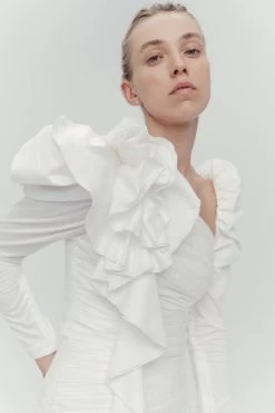 Adelia Ruffle Long Sleeve Top -Aje 23SS1351 IVRY 7