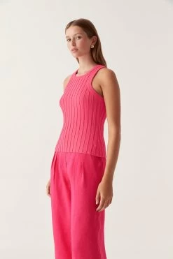 Hydra Racer Knit Ribbed Top -Aje 23SS1547 BOGANV RED 4