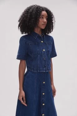 May Denim Cropped Shirt -Aje 23SS1548 DRK INDIGO 5