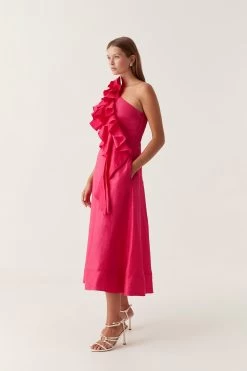 Adelia Ruffle Midi Dress -Aje 23SS5273 BOGANV RED 3
