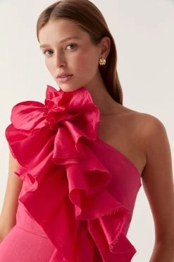 Adelia Ruffle Midi Dress -Aje 23SS5273 BOGANV RED 4