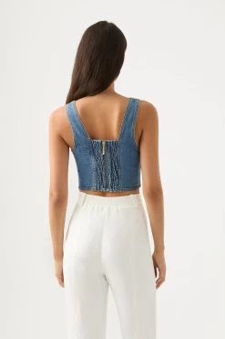 Elena Denim Cropped Bustier -Aje 23SU1019 90S WSH 7