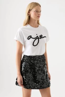 First Light Beaded Logo Tee -Aje 23SU1192 WHT BLK LG 3