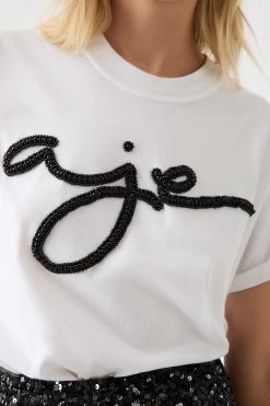 First Light Beaded Logo Tee -Aje 23SU1192 WHT BLK LG 4