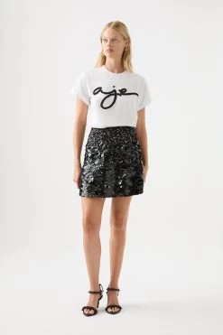 First Light Beaded Logo Tee -Aje 23SU1192 WHT BLK LG 6