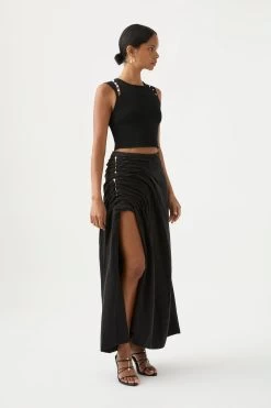 Mika Draped Split Midi Skirt -Aje 23SU4015 BLK 3