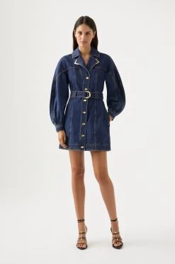 Elena Belted Denim Mini Dress