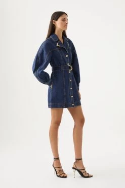 Elena Belted Denim Mini Dress -Aje 23SU5018 WSHD INDG 3