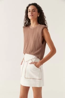 Seraphina Shoulder Pad Tank -Aje 24RE1483 CHOCBRN 1626