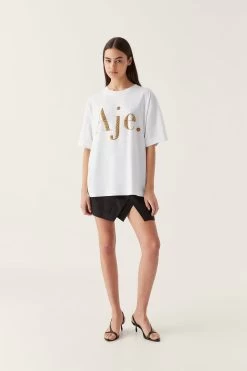 Rya Embellished Oversized Tee -Aje 24RE1507 WHT GLD 3