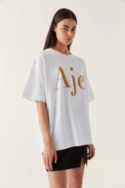 Rya Embellished Oversized Tee -Aje 24RE1507 WHT GLD 5