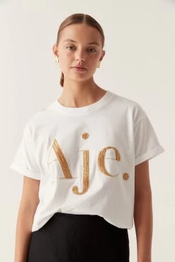 Jasmine Beaded Heritage Tee -Aje 24RE1526 WHT GLD 3