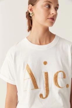 Jasmine Beaded Heritage Tee -Aje 24RE1526 WHT GLD 4