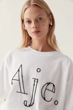 Amity Beaded Oversized Tee -Aje 24RE1539 WHT BLK 4
