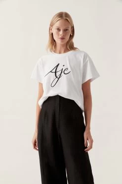 Zelle Embroidered Logo Tee -Aje 24RE1560 WHT BLK LG 3