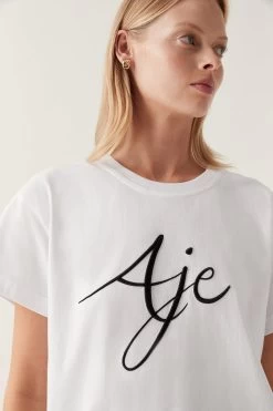 Zelle Embroidered Logo Tee -Aje 24RE1560 WHT BLK LG 4