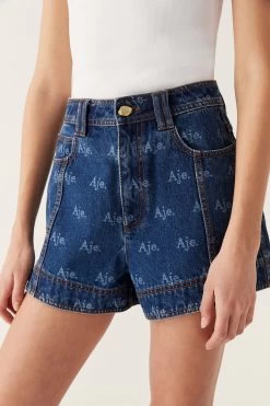Ratio Logo Denim Shorts -Aje 24RE3126 LOGO WASH 4