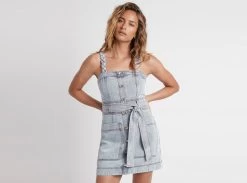 Belmond Button Denim Mini Dress -Aje Belmond Button Denim Mini Dress landscape