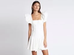 Breathless Frill Sleeve Mini Dress -Aje Breathless Frill Sleeve Mini Dress ivory landscape