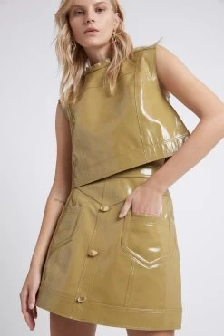 Promenade Leather Shell Top 11 Promenade Leather Shell Top -Aje S100 21RE1335FW PromenadeLeatherShellTop Olive detailshot