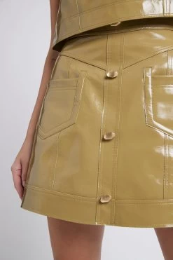 Promenade Leather Pocket Skirt -Aje S100 21RE4044FW PromenadeLeatherSkirt Olive 21365 Aje 37316 detailshot