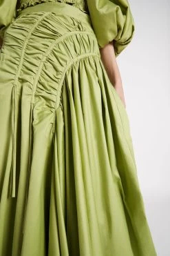 Siren Drawstring Midi Skirt -Aje S109 22AW4150 SirenDrawstringMidiSkirt BayleafGreen 22273 Aje 2824 detailshot